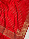 Banarasee Handwoven Semi-Silk Salwar Kameez Fabric With Zari Weaving Design-Red & Blue