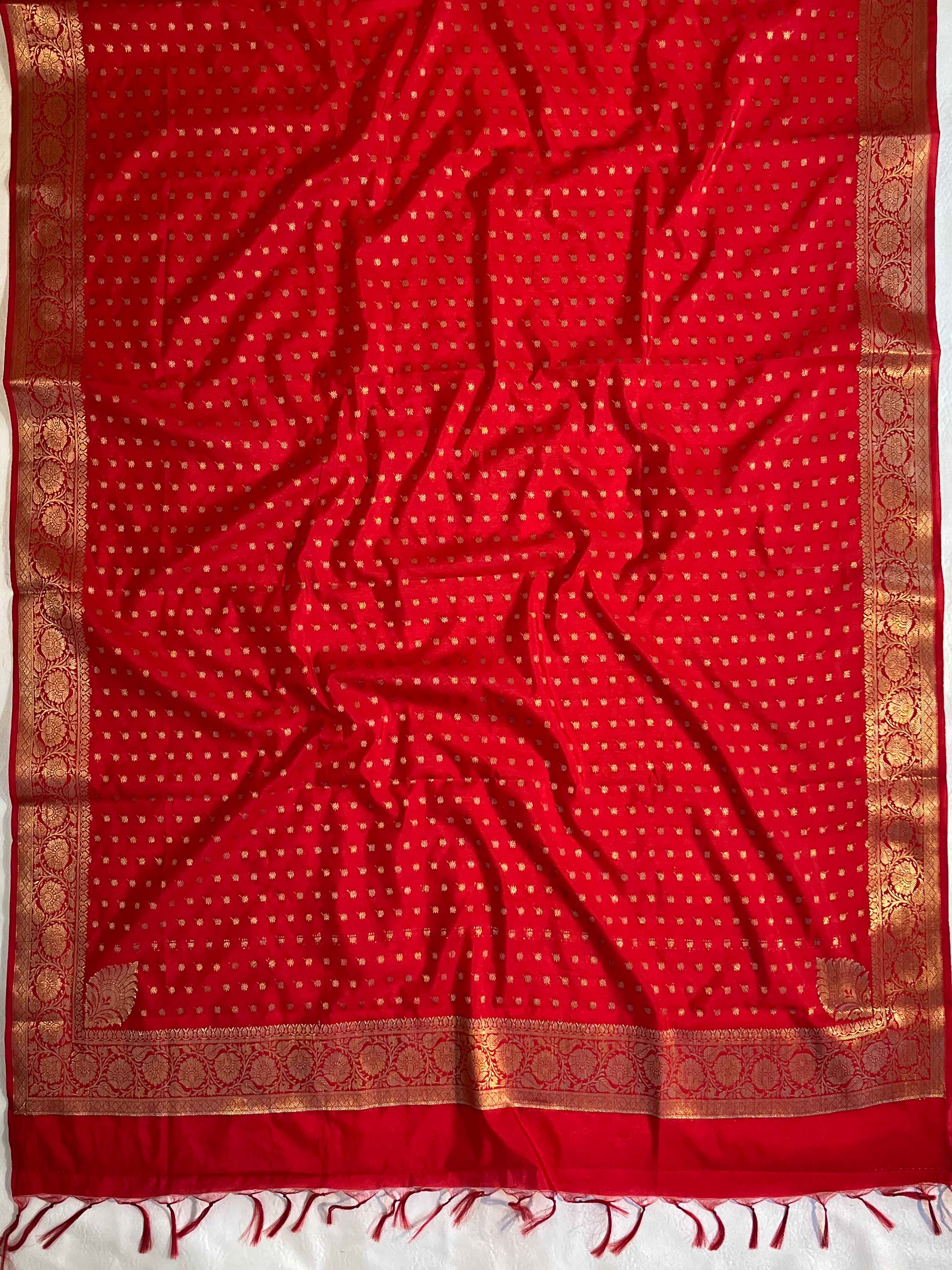 Banarasee Handwoven Semi-Silk Salwar Kameez Fabric With Zari Weaving Design-Red & Blue