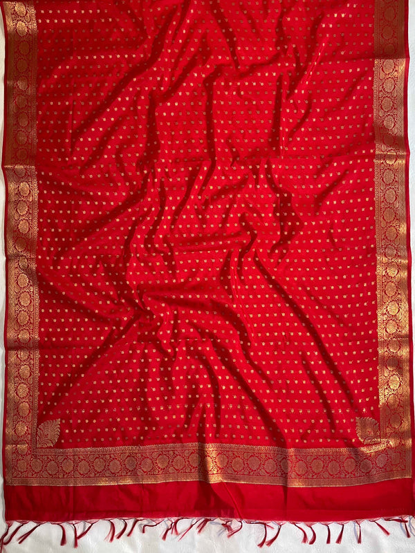 Banarasee Handwoven Semi-Silk Salwar Kameez Fabric With Zari Weaving Design-Red & Blue