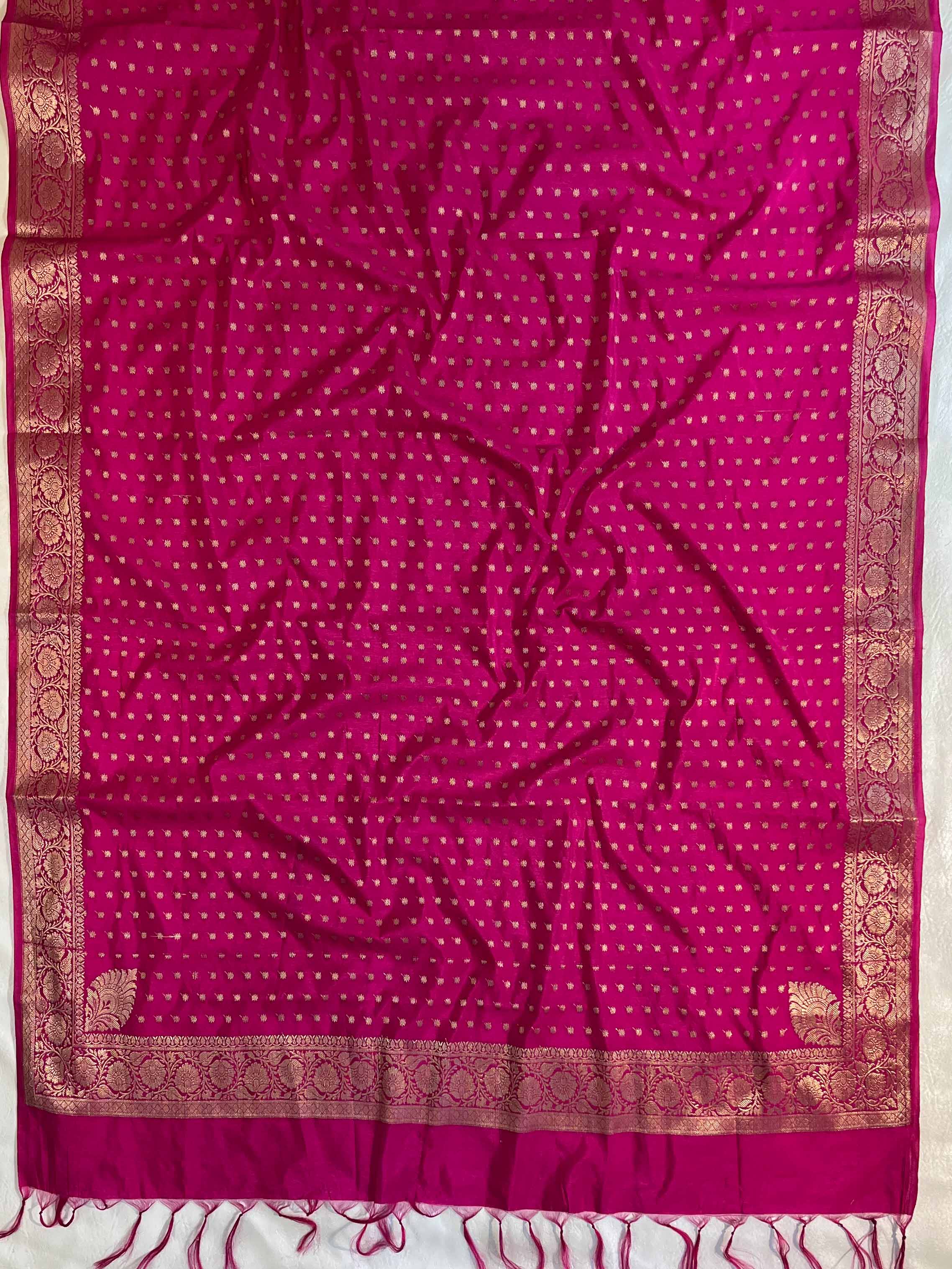 Banarasee Handwoven Semi-Silk Salwar Kameez Fabric With Zari Weaving Design-Pink & Magenta