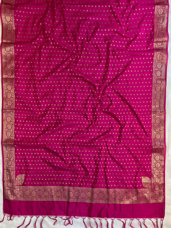 Banarasee Handwoven Semi-Silk Salwar Kameez Fabric With Zari Weaving Design-Pink & Magenta