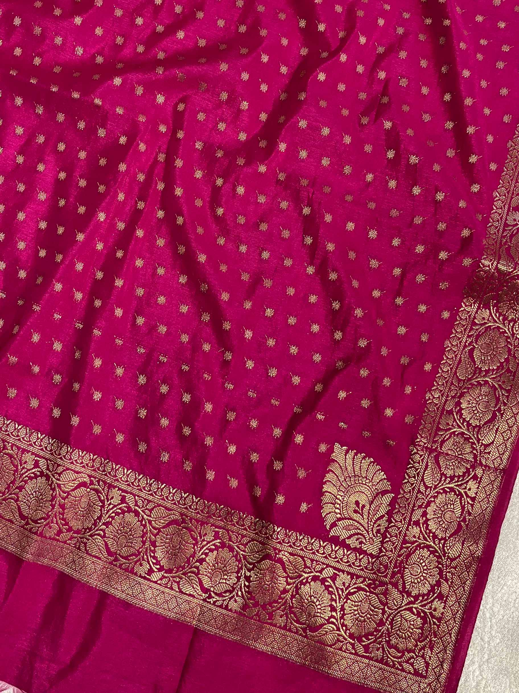 Banarasee Handwoven Semi-Silk Salwar Kameez Fabric With Zari Weaving Design-Pink & Magenta