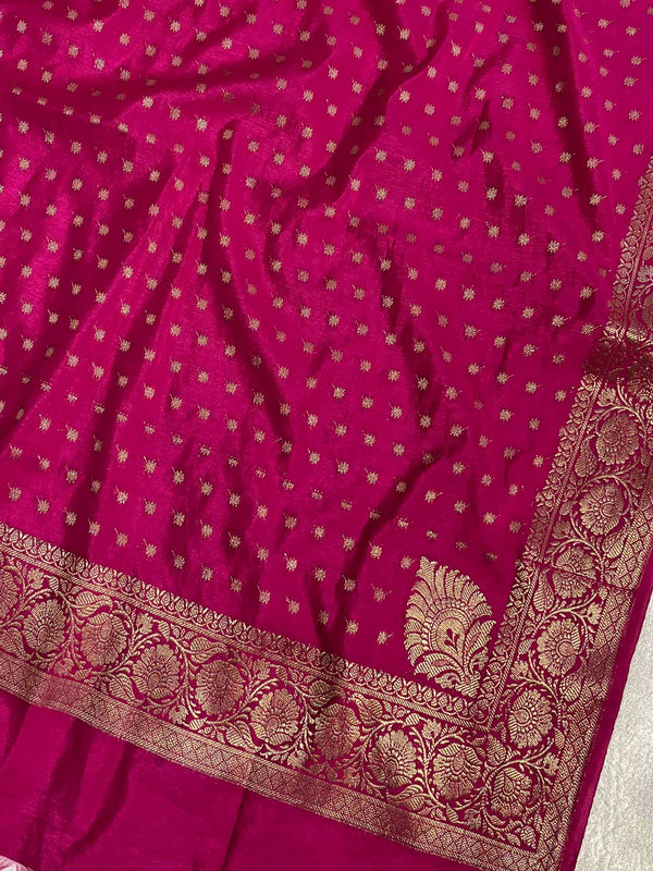 Banarasee Handwoven Semi-Silk Salwar Kameez Fabric With Zari Weaving Design-Pink & Magenta