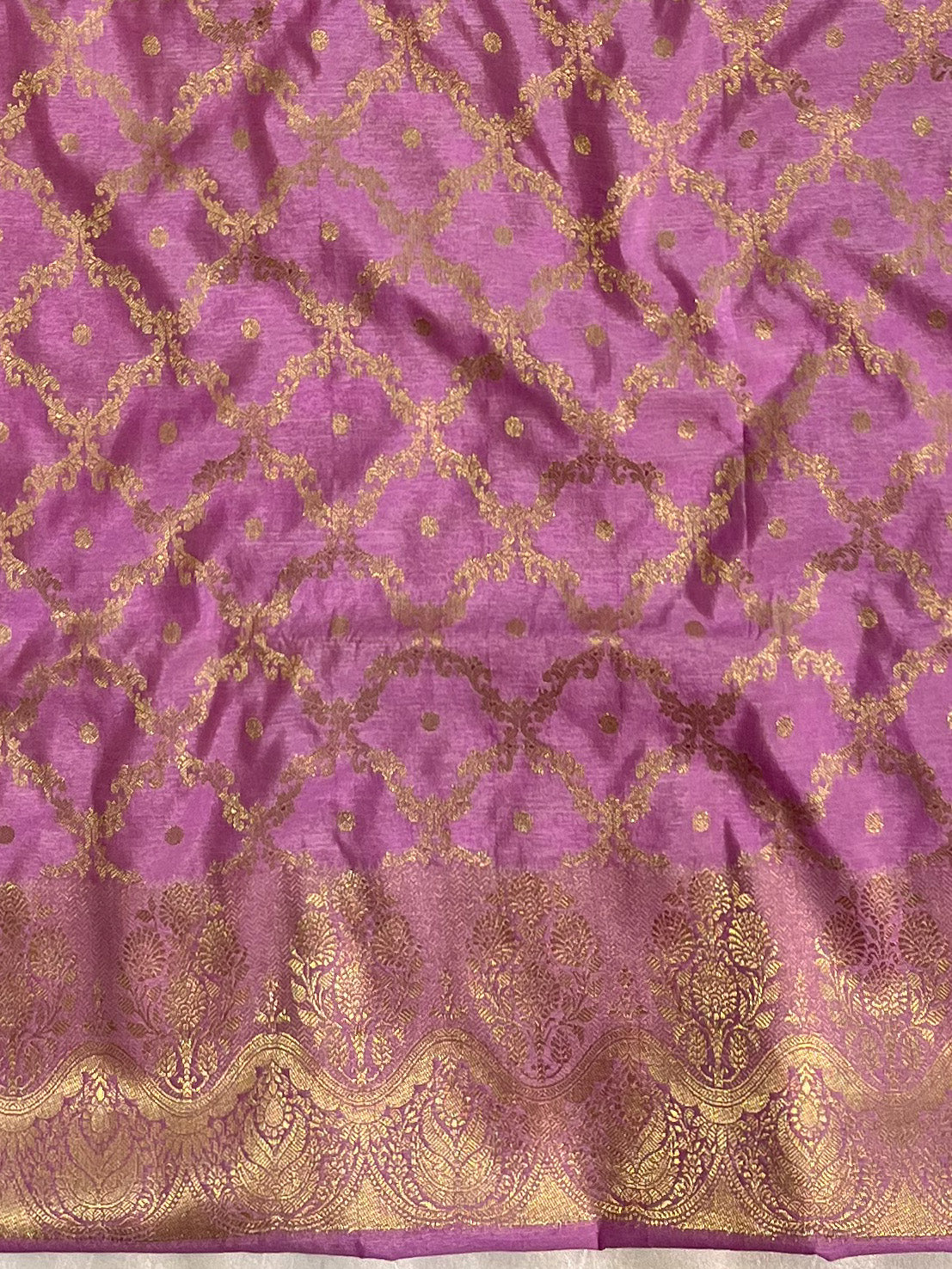 Banarasee Handwoven Semi-Silk Salwar Kameez Fabric With Zari Weaving Design-Pink & Magenta