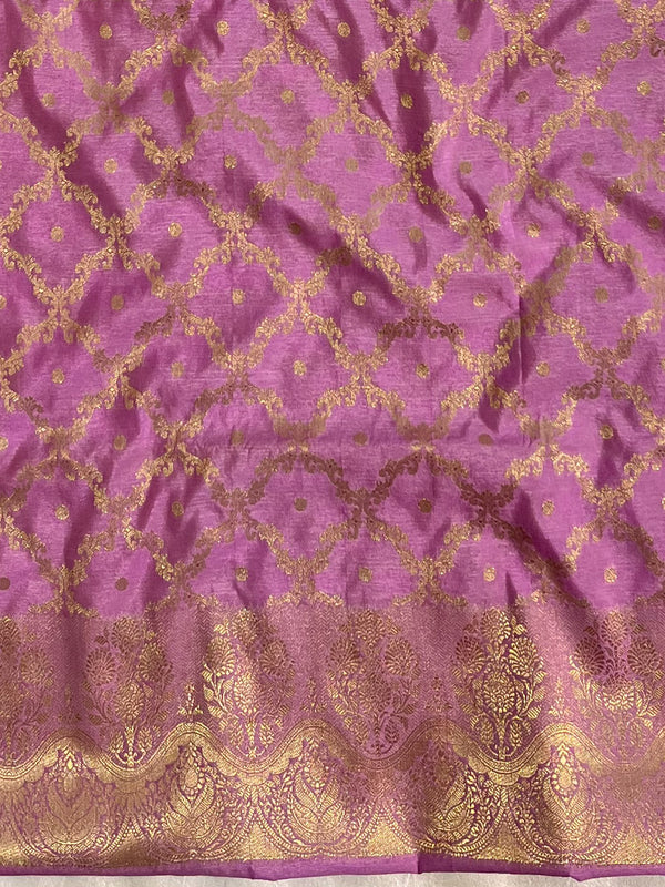 Banarasee Handwoven Semi-Silk Salwar Kameez Fabric With Zari Weaving Design-Pink & Magenta