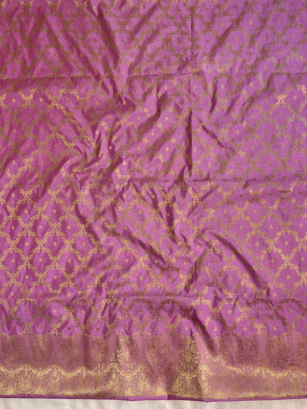 Banarasee Handwoven Semi-Silk Salwar Kameez Fabric With Zari Weaving Design-Pink & Magenta