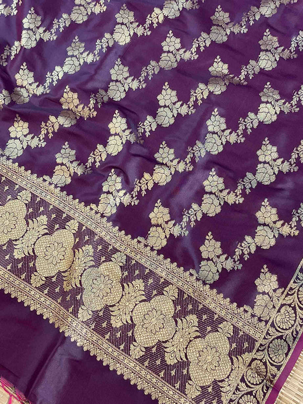 Banarasee Salwar Kameez Glossy Silk Zari Woven Fabric-Wine