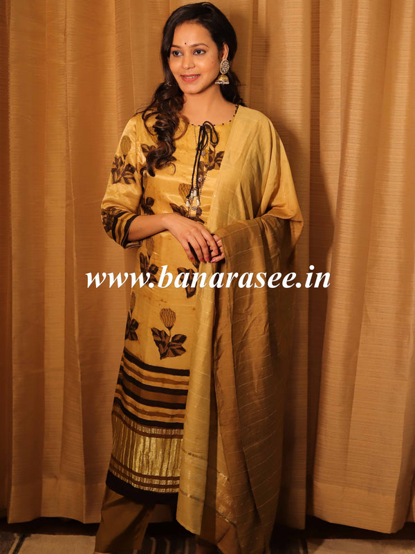 Banarasee Modal Kurta Pants With Viscose Dupatta Suit Set-Yellow