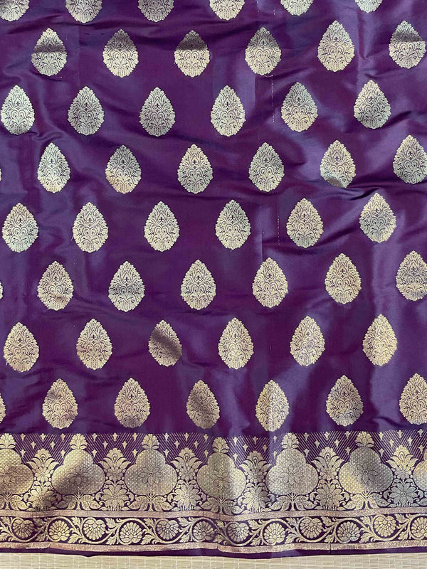 Banarasee Salwar Kameez Glossy Silk Zari Woven Fabric-Wine