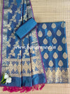 Banarasee Salwar Kameez Glossy Silk Zari Woven Fabric-Blue