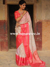 Banarasee Handwoven  Soft Semi Silk Saree With Contrast Border Design-White & Red