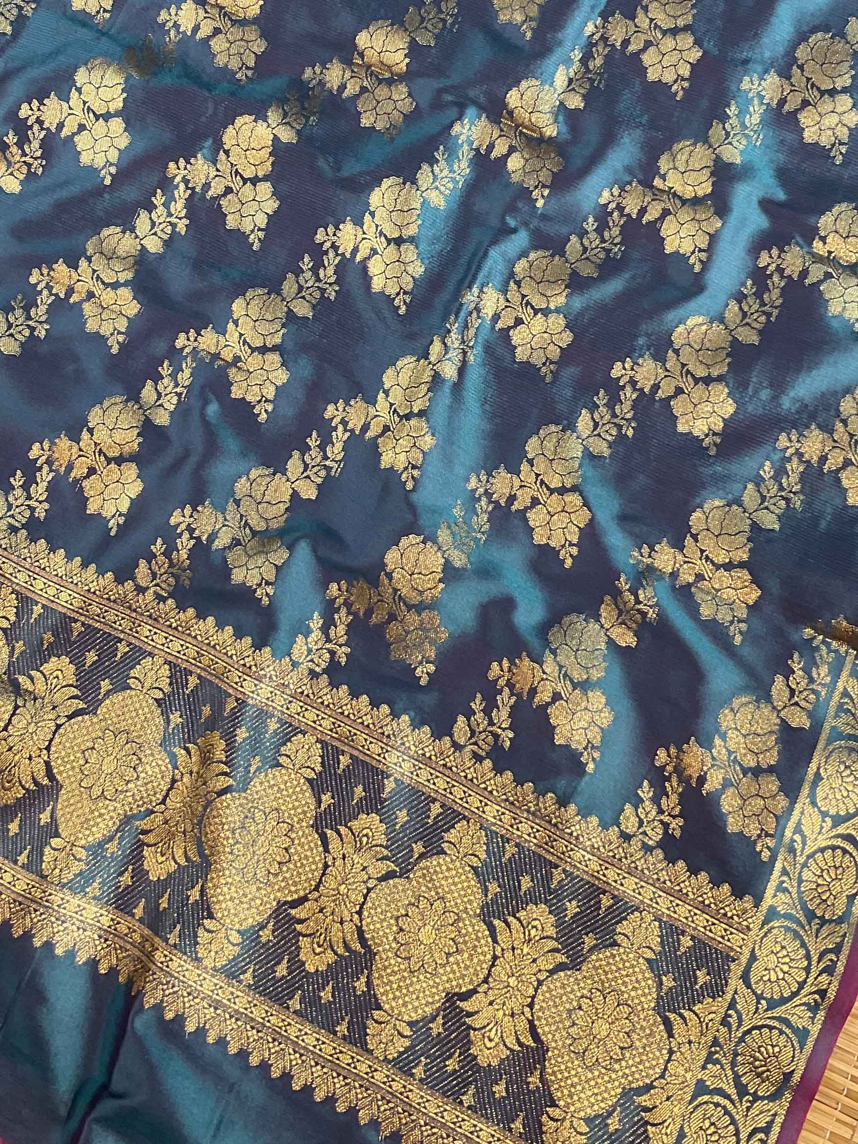 Banarasee Salwar Kameez Glossy Silk Zari Woven Fabric-Blue