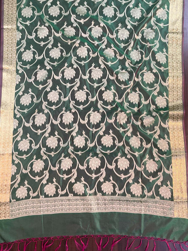 Banarasee Salwar Kameez Cotton Silk Resham & Zari Buti Woven Fabric-Green