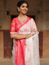 Banarasee Handwoven  Soft Semi Silk Saree With Contrast Border Design-White & Red