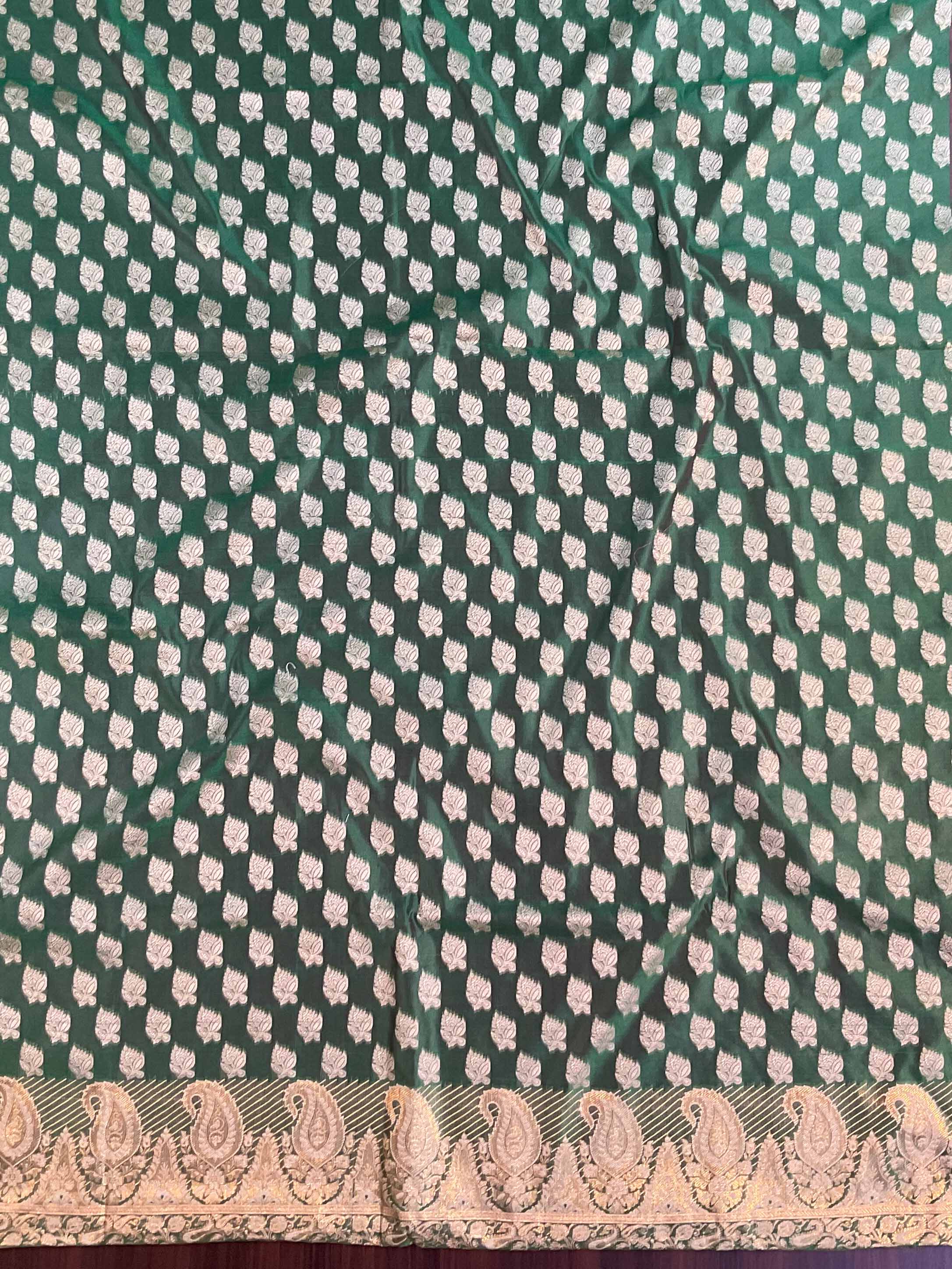 Banarasee Salwar Kameez Cotton Silk Resham & Zari Buti Woven Fabric-Green