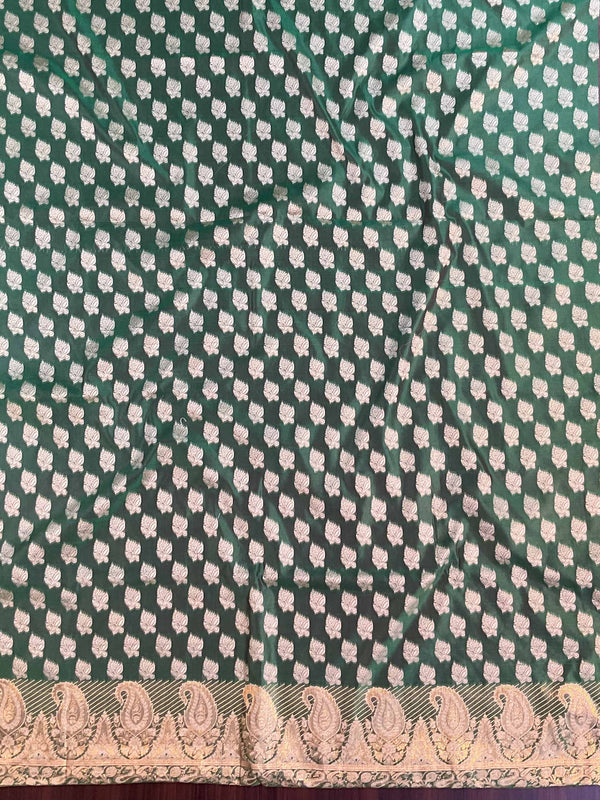 Banarasee Salwar Kameez Cotton Silk Resham & Zari Buti Woven Fabric-Green