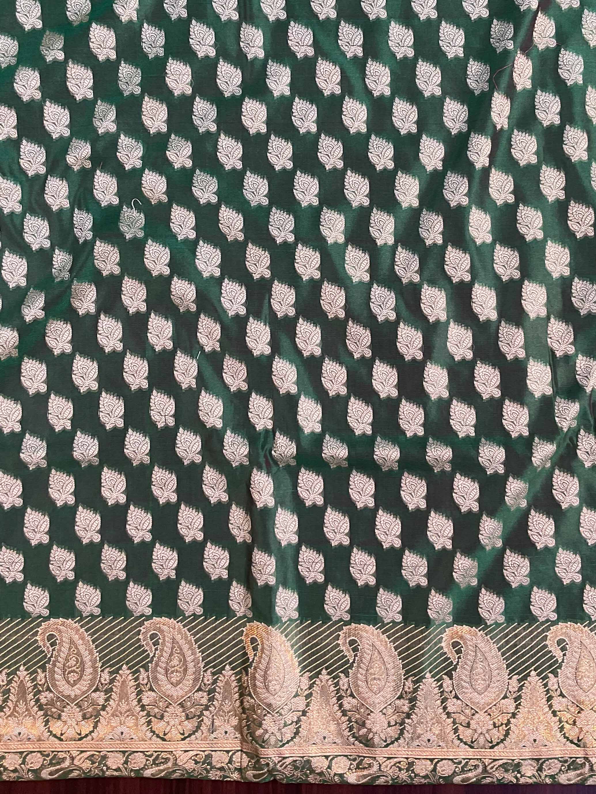 Banarasee Salwar Kameez Cotton Silk Resham & Zari Buti Woven Fabric-Green