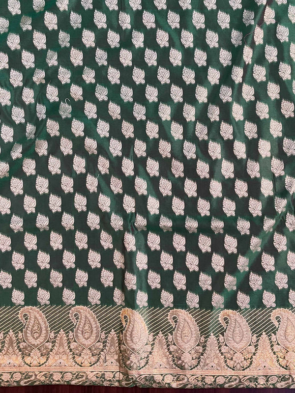 Banarasee Salwar Kameez Cotton Silk Resham & Zari Buti Woven Fabric-Green