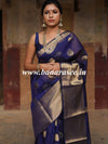 Banarasee Cotton Silk  Saree With Antique Zari Buta & Border-Deep Blue