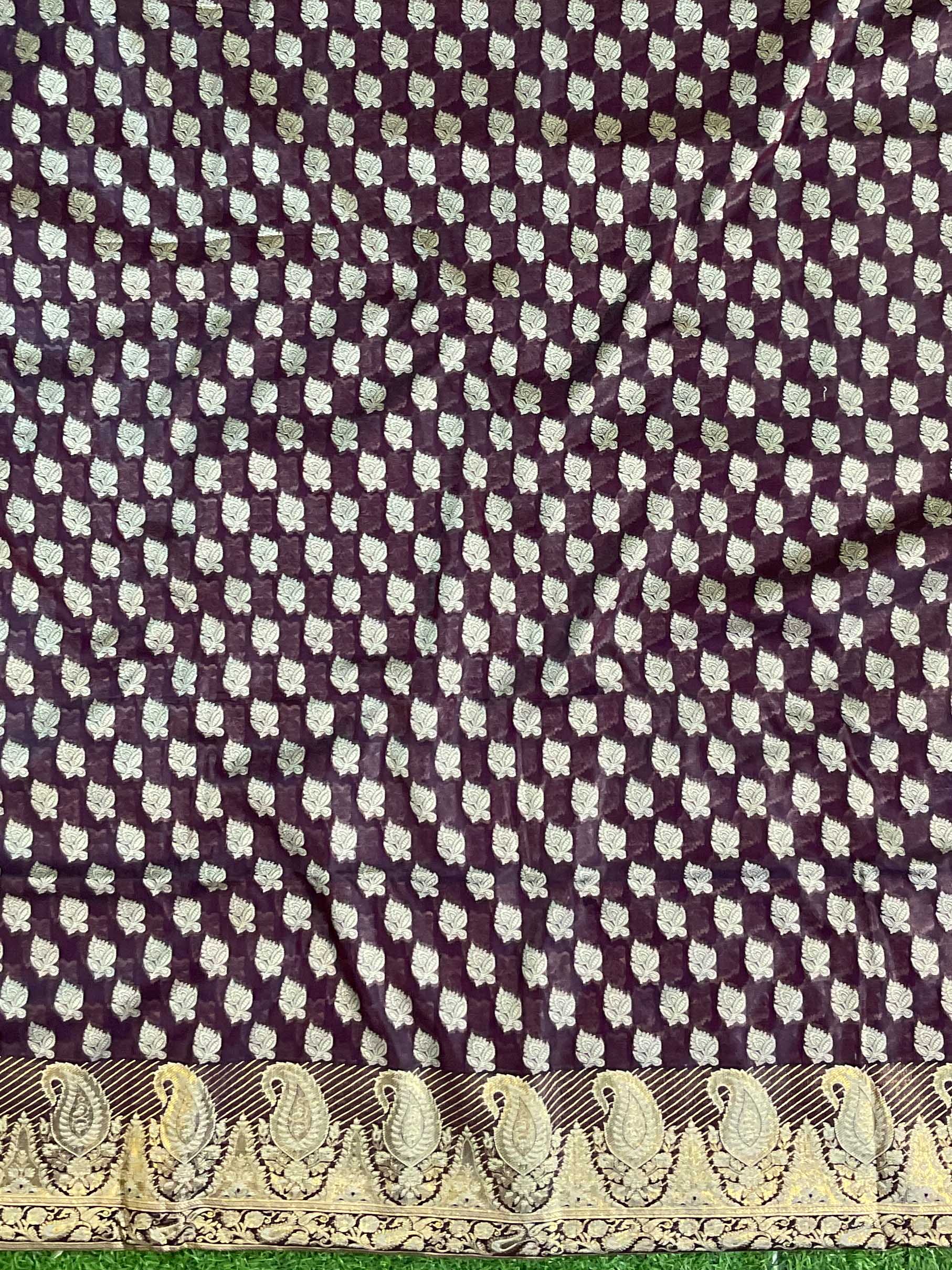 Banarasee Salwar Kameez Cotton Silk Resham & Zari Buti Woven Fabric-Brown