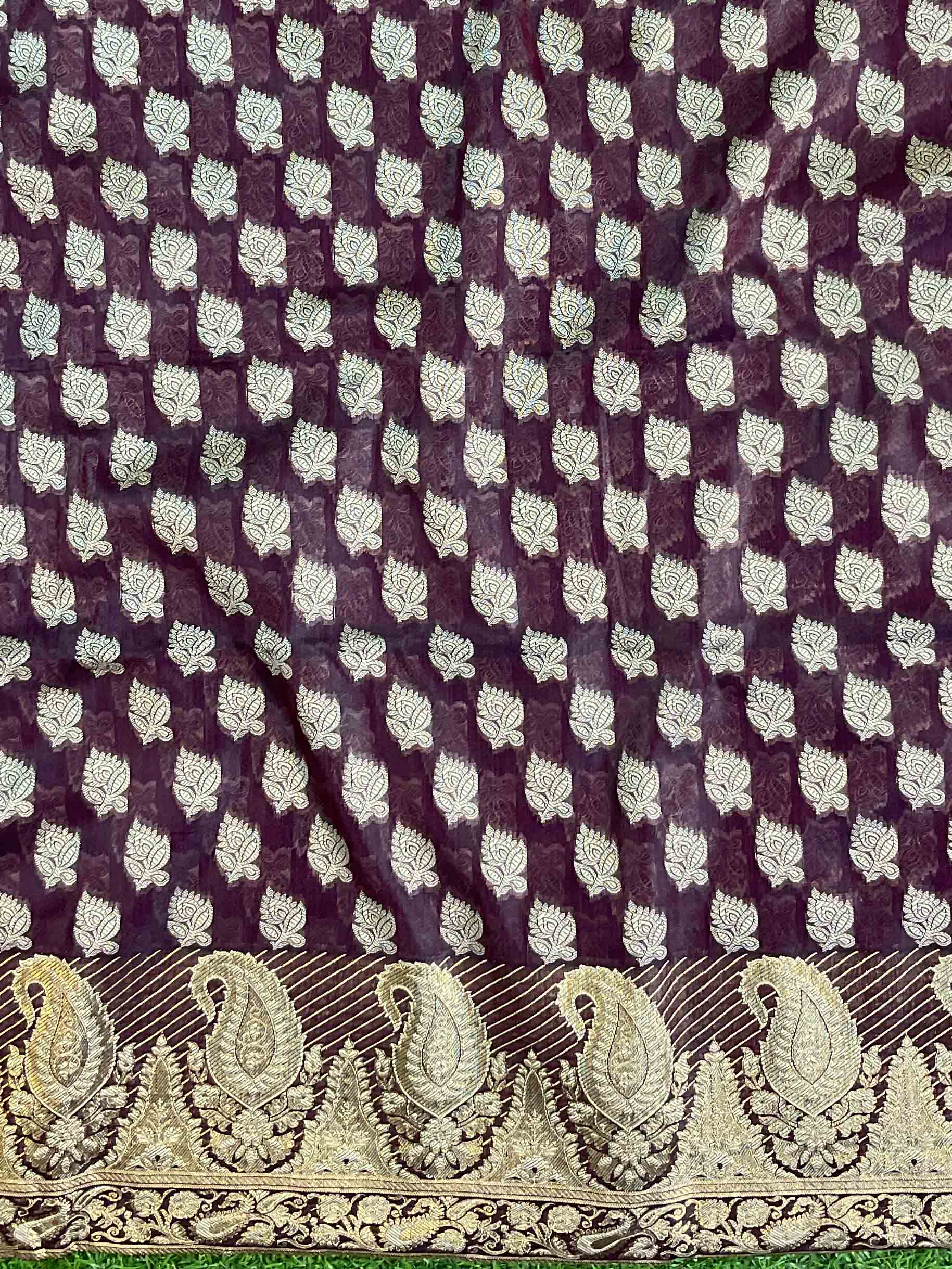 Banarasee Salwar Kameez Cotton Silk Resham & Zari Buti Woven Fabric-Brown