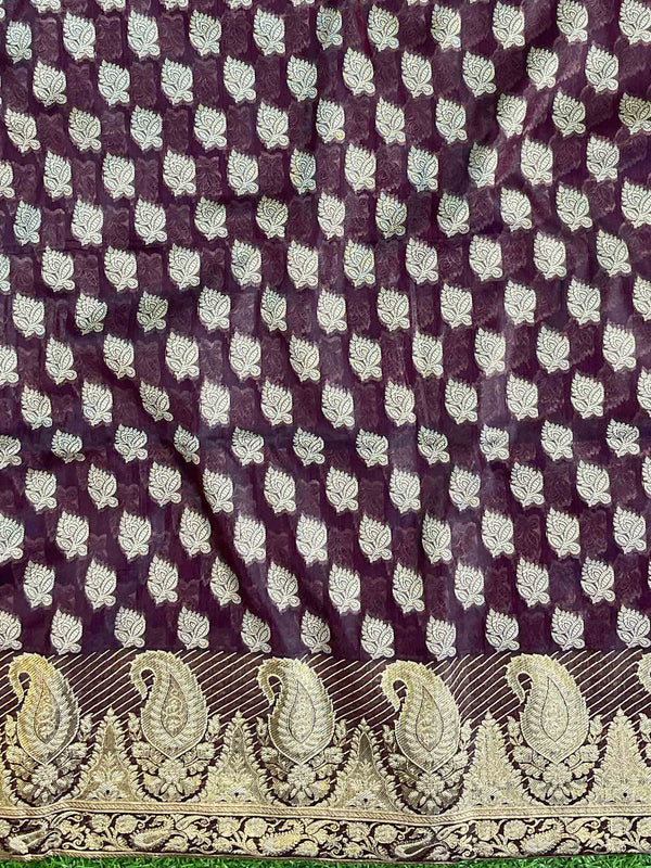 Banarasee Salwar Kameez Cotton Silk Resham & Zari Buti Woven Fabric-Brown