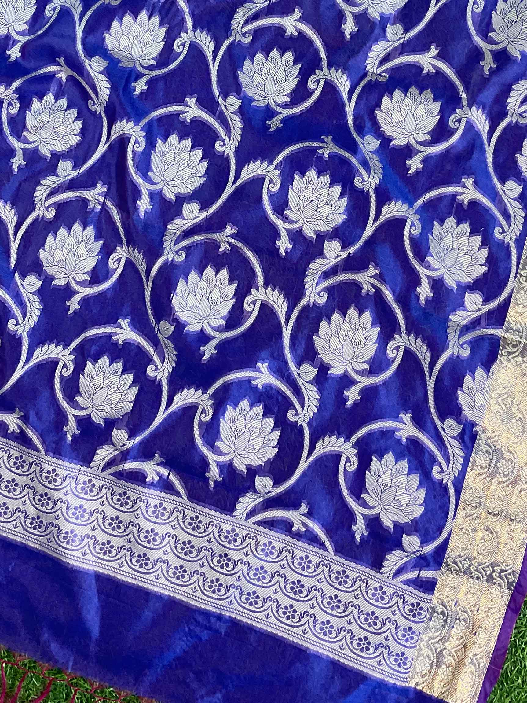 Banarasee Salwar Kameez Cotton Silk Resham & Zari Buti Woven Fabric-Blue