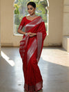 Banarasee Handwoven Faux Georgette Saree With Silver Zari Buti Design-Red