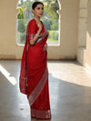 Banarasee Handwoven Faux Georgette Saree With Silver Zari Buti Design-Red
