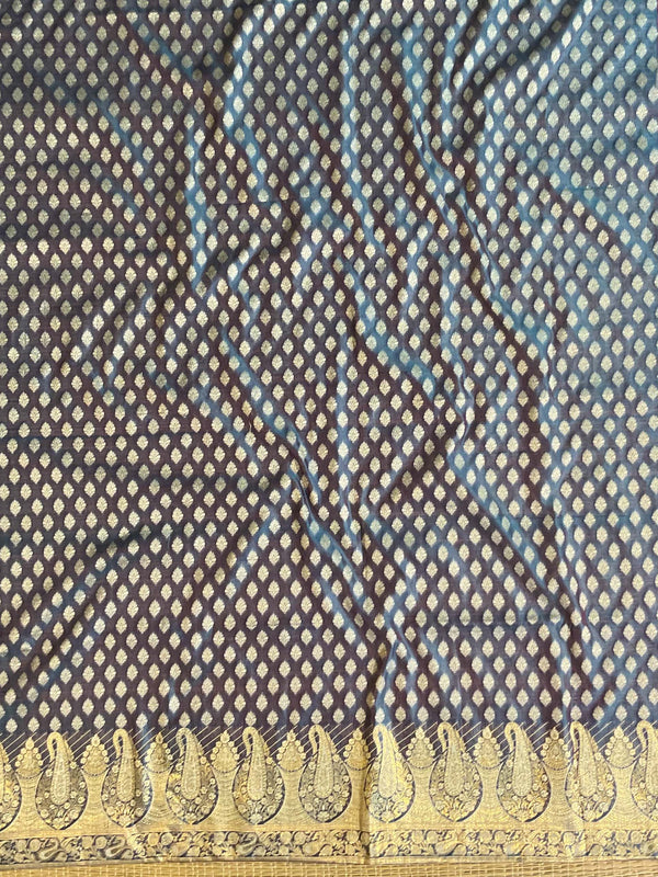 Banarasee Salwar Kameez Cotton Silk Resham & Zari Buti Woven Fabric-Blue
