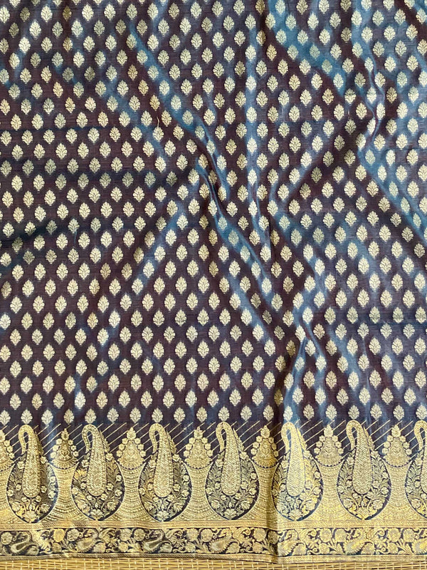 Banarasee Salwar Kameez Cotton Silk Resham & Zari Buti Woven Fabric-Blue