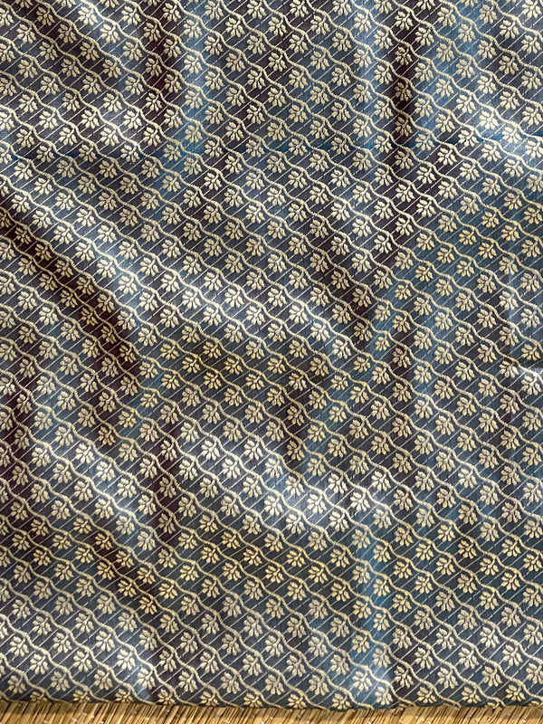 Banarasee Salwar Kameez Cotton Silk Resham & Zari Buti Woven Fabric-Blue