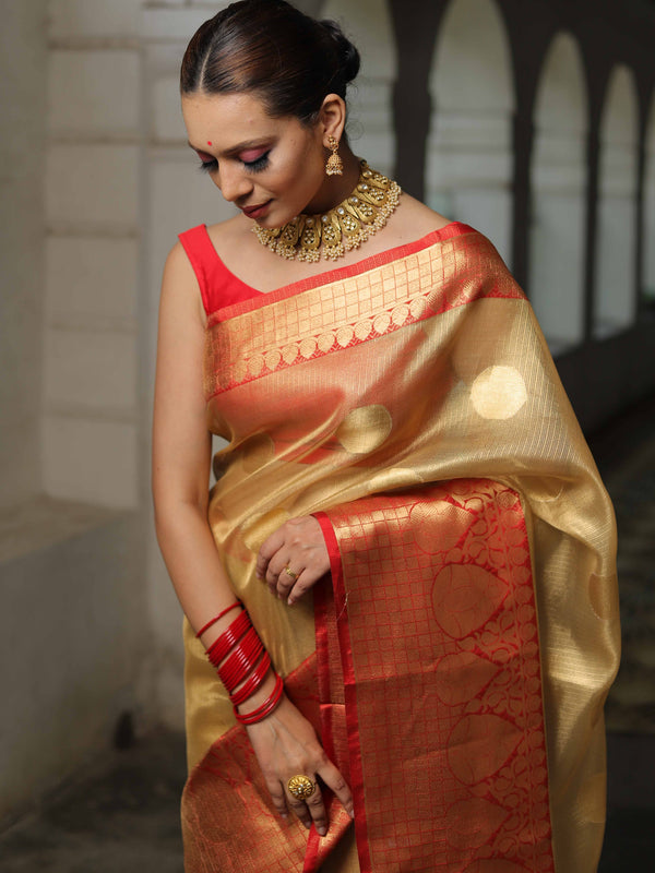 Buy Red Zari Weaving Silk Saree With Blouse Online At Zeel Clothing