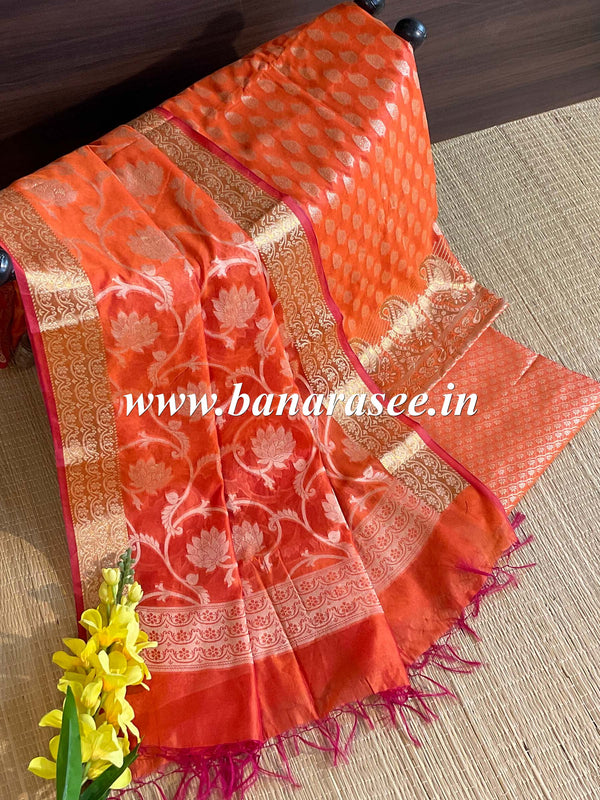 Banarasee Salwar Kameez Cotton Silk Resham & Zari Buti Woven Fabric-Orange