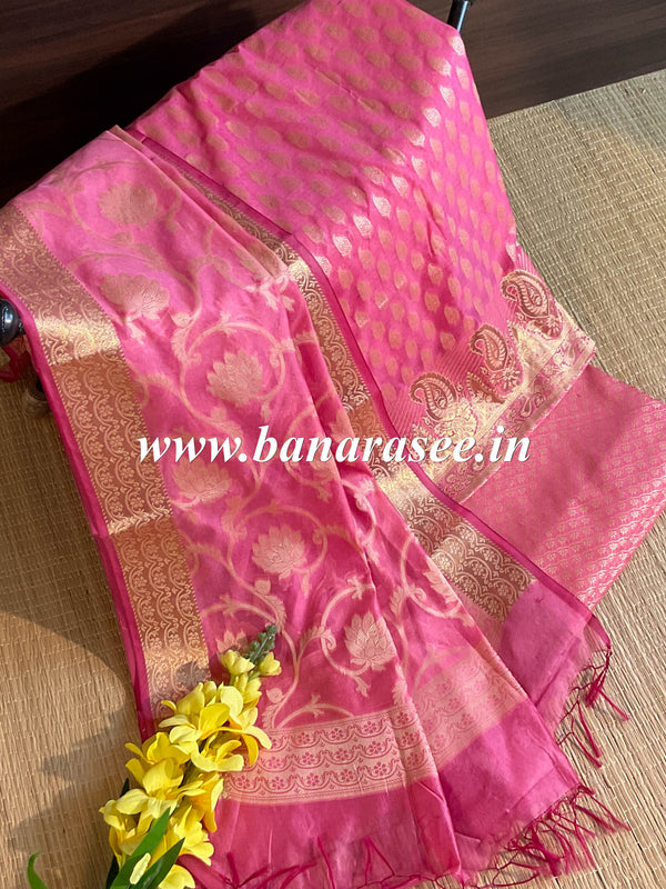 Banarasee Salwar Kameez Cotton Silk Resham & Zari Buti Woven Fabric-Pink