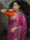 Banarasee Faux Georgette Saree With Meena Floral Jaal Work & Contrast Border-Violet