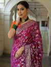 Banarasee Faux Georgette Saree With Meena Floral Jaal Work & Contrast Border-Violet