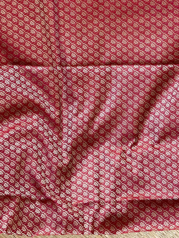 Banarasee Salwar Kameez Cotton Silk Resham & Zari Buti Woven Fabric-Red (Pink Tone)