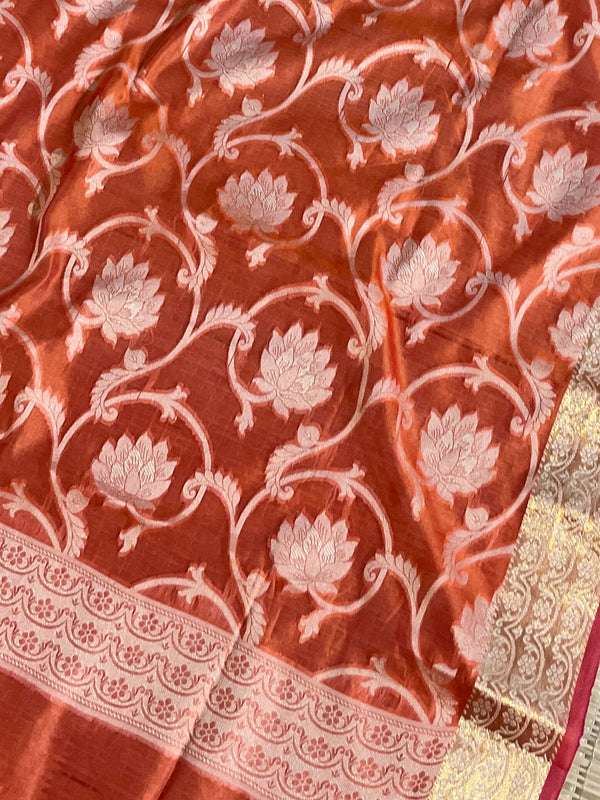 Banarasee Salwar Kameez Cotton Silk Resham & Zari Buti Woven Fabric-Orange