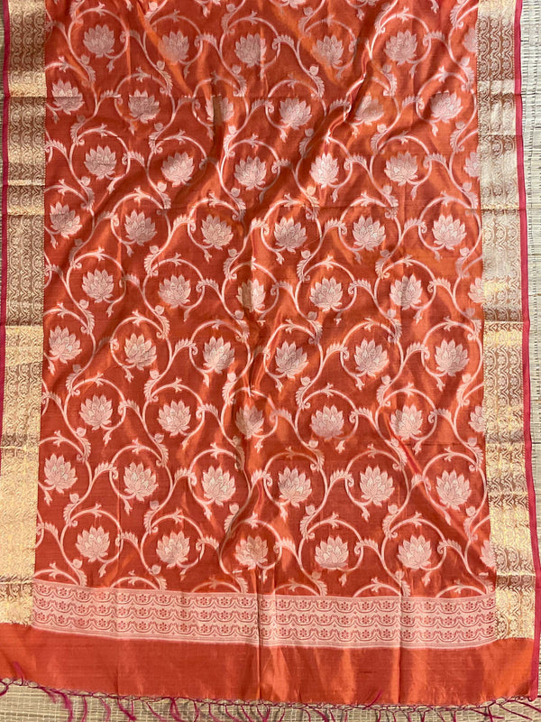 Banarasee Salwar Kameez Cotton Silk Resham & Zari Buti Woven Fabric-Orange