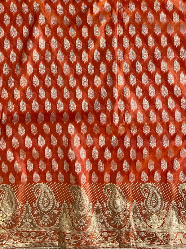 Banarasee Salwar Kameez Cotton Silk Resham & Zari Buti Woven Fabric-Orange