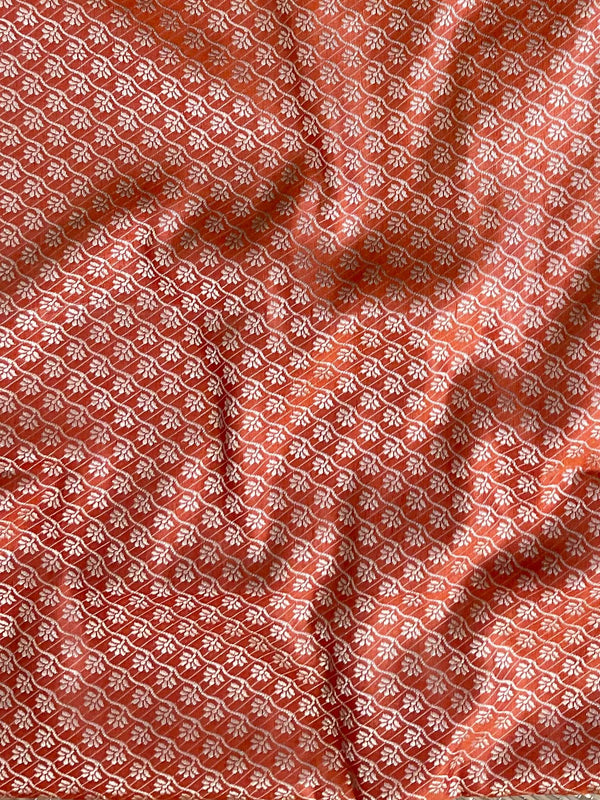 Banarasee Salwar Kameez Cotton Silk Resham & Zari Buti Woven Fabric-Orange
