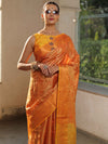 Banarasee Handwoven Semi Silk Saree With Zari Jaal Design-Yellow