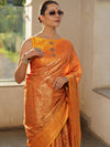 Banarasee Handwoven Semi Silk Saree With Zari Jaal Design-Yellow