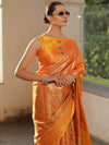 Banarasee Handwoven Semi Silk Saree With Zari Jaal Design-Yellow