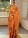 Banarasee Handwoven Semi Silk Saree With Zari Jaal Design-Yellow