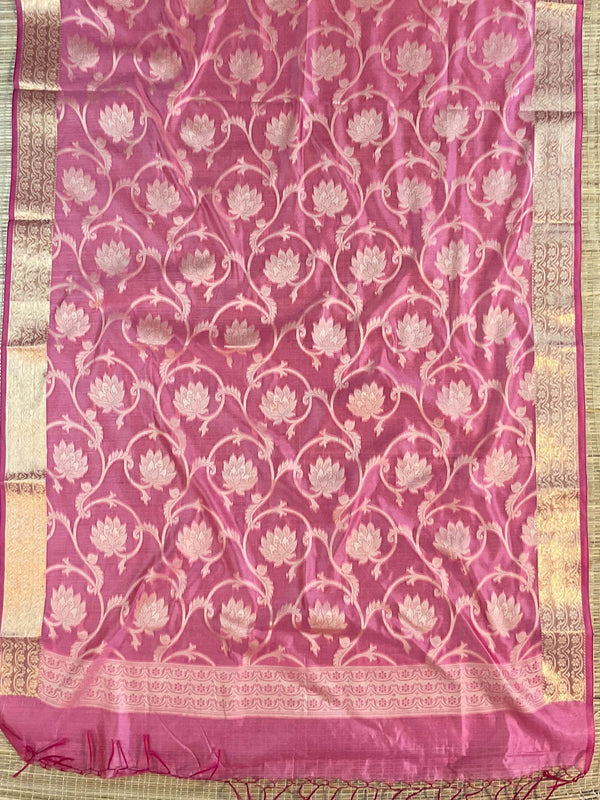 Banarasee Salwar Kameez Cotton Silk Resham & Zari Buti Woven Fabric-Pink