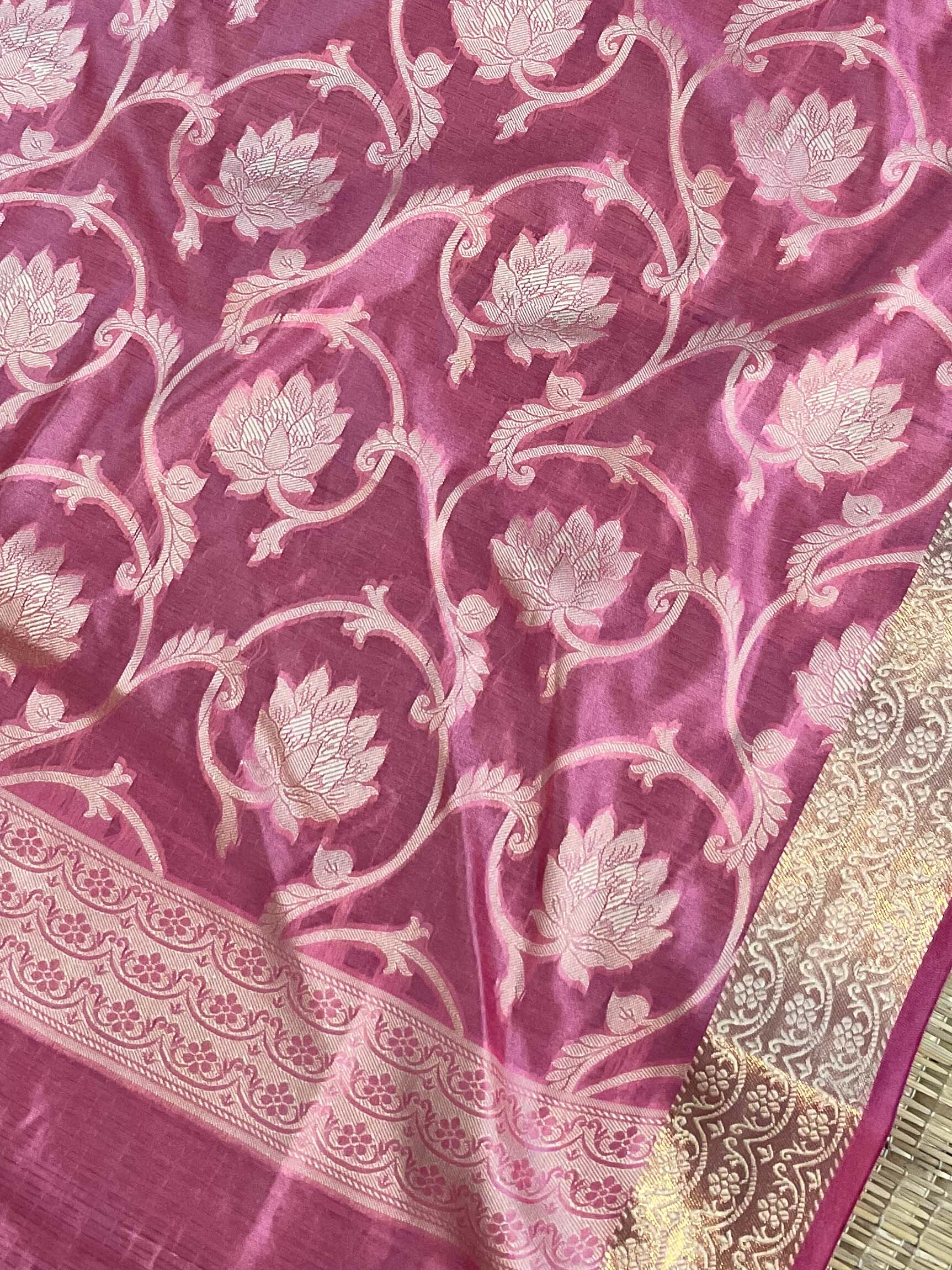 Banarasee Salwar Kameez Cotton Silk Resham & Zari Buti Woven Fabric-Pink