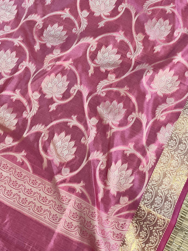 Banarasee Salwar Kameez Cotton Silk Resham & Zari Buti Woven Fabric-Pink