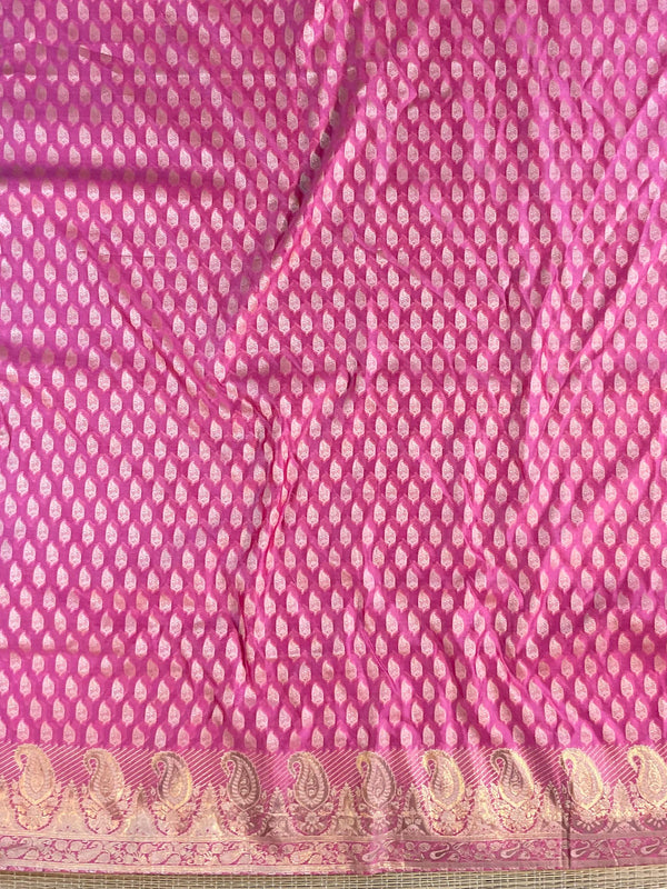 Banarasee Salwar Kameez Cotton Silk Resham & Zari Buti Woven Fabric-Pink